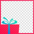 Gift box banner. Social media post layout. Christmas sale, birthday, giveaway frame template. Vector illustration. Royalty Free Stock Photo